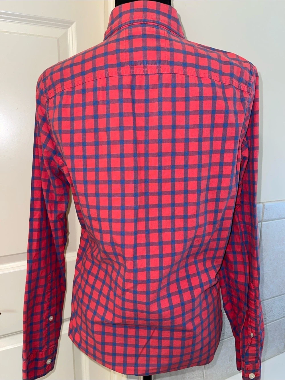 Hollister Red and Navy Plaid Button-Down Shirt